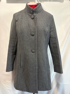 Classic Women's Grey Stand-Collar Faux Wool Coat